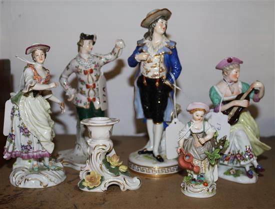 5 Porcelain groups & 1 candlestick